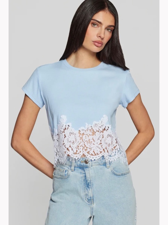 House of Harlow 1960 Tops - House of Harlow 1960 100% cotton Pale Blue Lace-Hem Short Sleeve Tee size L